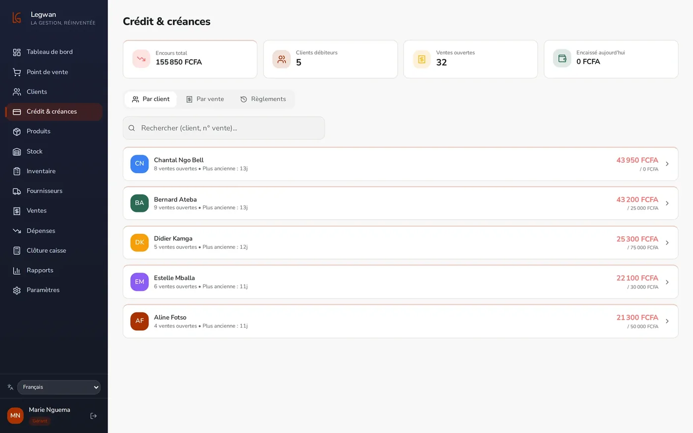 Legwan : Le suivi du crédit client et des plafonds.